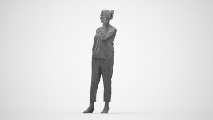3D people model woman casual standing, scanned human for 3ds Max rendering, wireframe back view