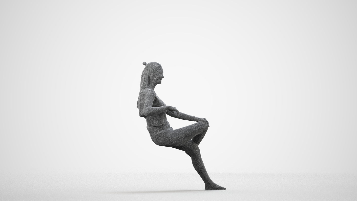 scanned 3D woman casual sitting, photogrammetry people for Enscape and V-Ray, wireframe side view
