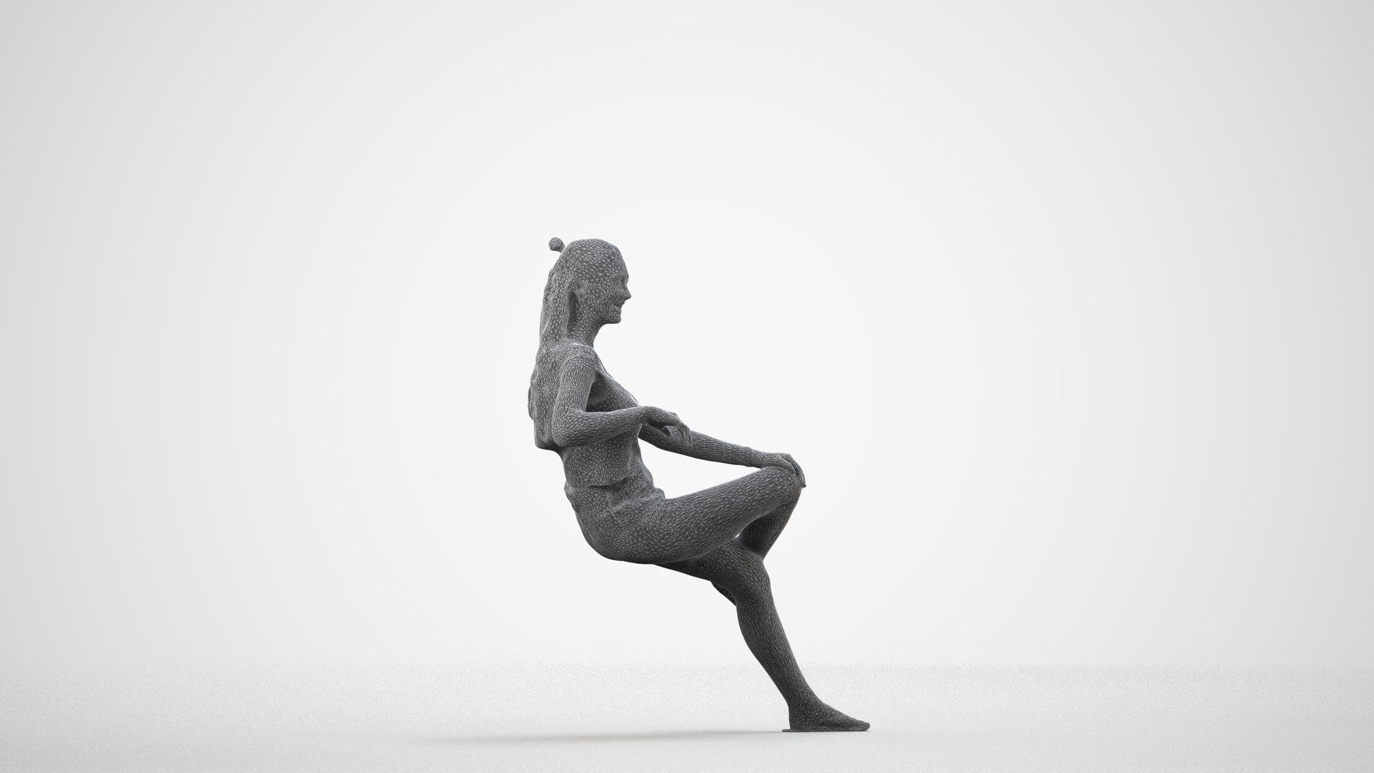 scanned 3D woman casual sitting, photogrammetry people for Enscape and V-Ray, wireframe side view