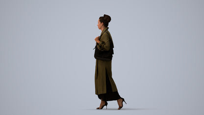 photogrammetry 3D woman casual walking, realistic human model archviz FBX, three-quarter view render