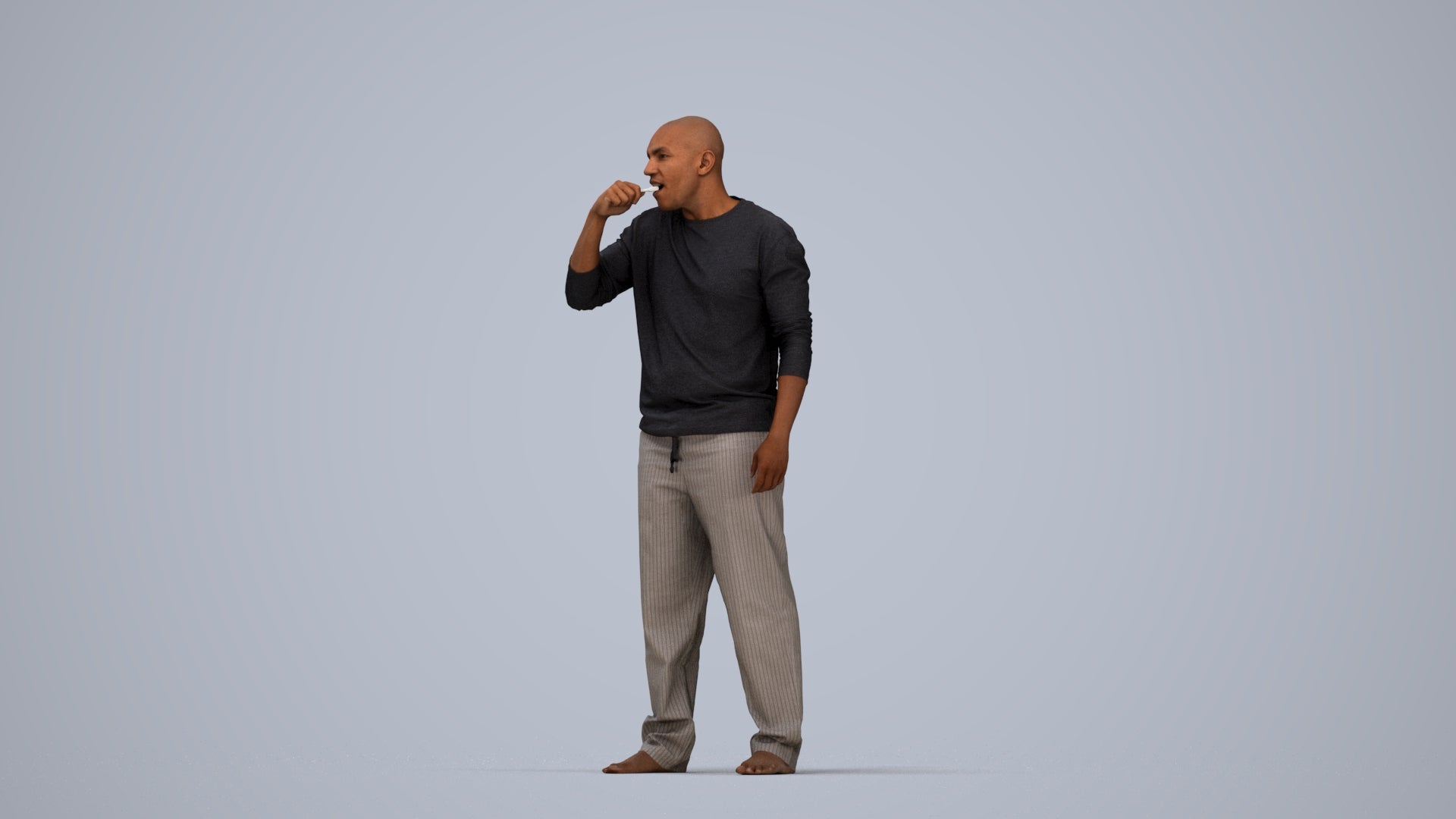 3D people model man bathroom, scanned human for 3ds Max rendering, top-down view render