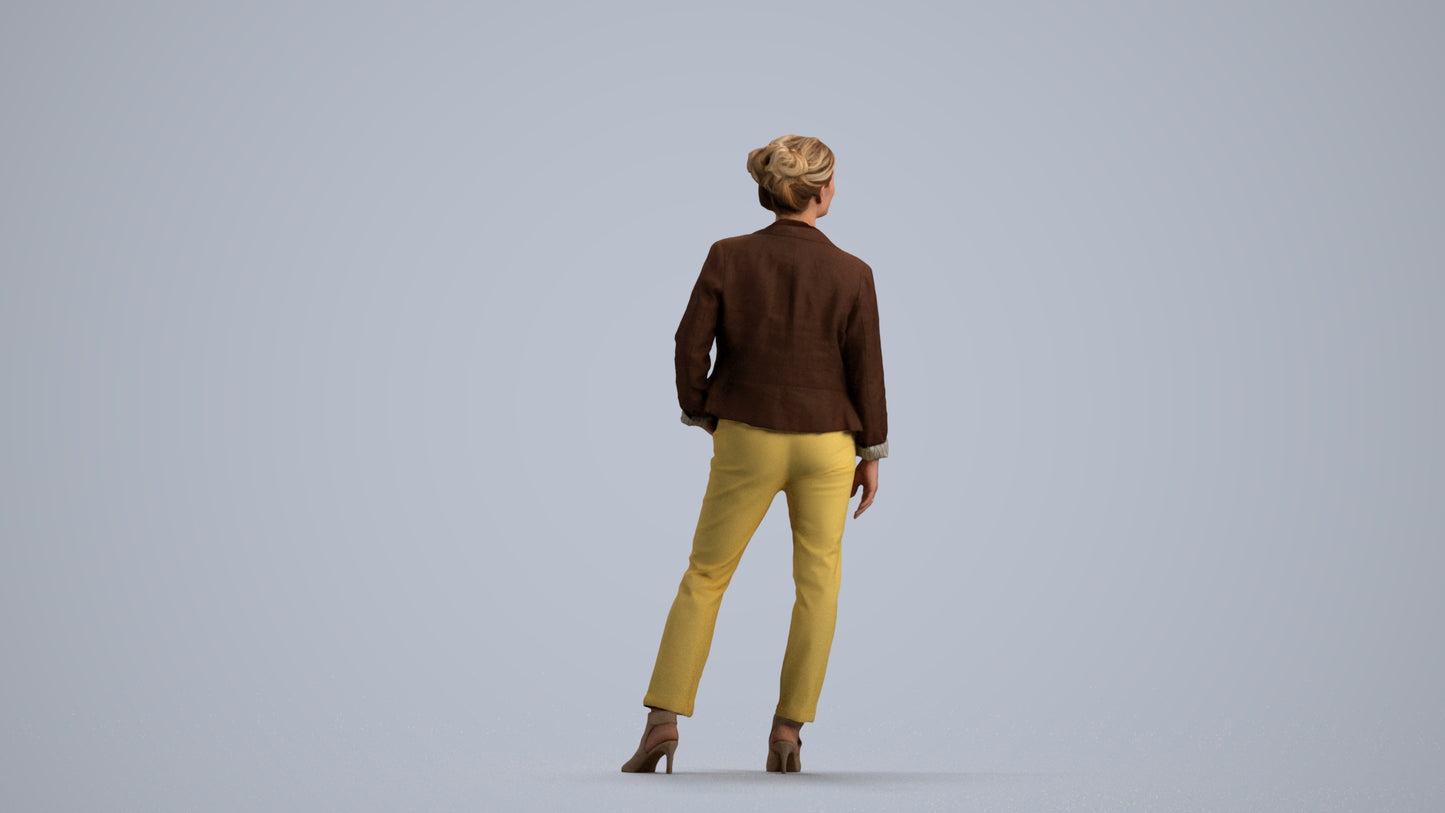 realistic 3D woman business standing, scanned archviz people for Blender and 3ds Max, front view render