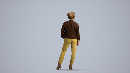 realistic 3D woman business standing, scanned archviz people for Blender and 3ds Max, front view render