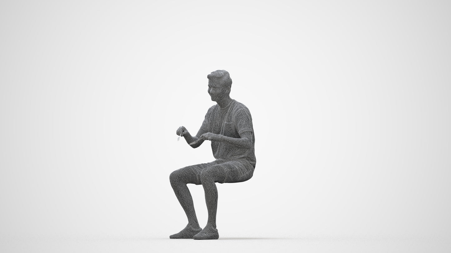 realistic 3D human man casual sitting, archviz people FBX OBJ for Blender, wireframe back view