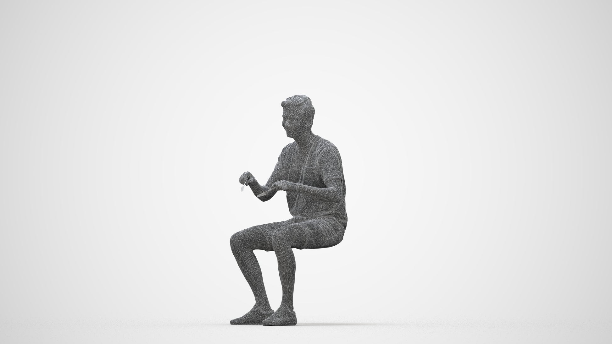 realistic 3D human man casual sitting, archviz people FBX OBJ for Blender, wireframe back view