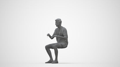 realistic 3D human man casual sitting, archviz people FBX OBJ for Blender, wireframe back view