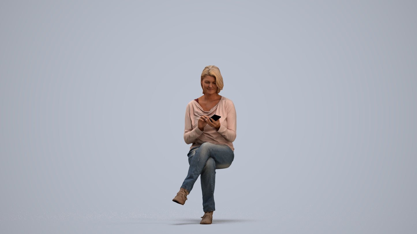 3D people model woman casual sitting, scanned human for 3ds Max rendering, standing pose render