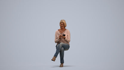 3D people model woman casual sitting, scanned human for 3ds Max rendering, standing pose render