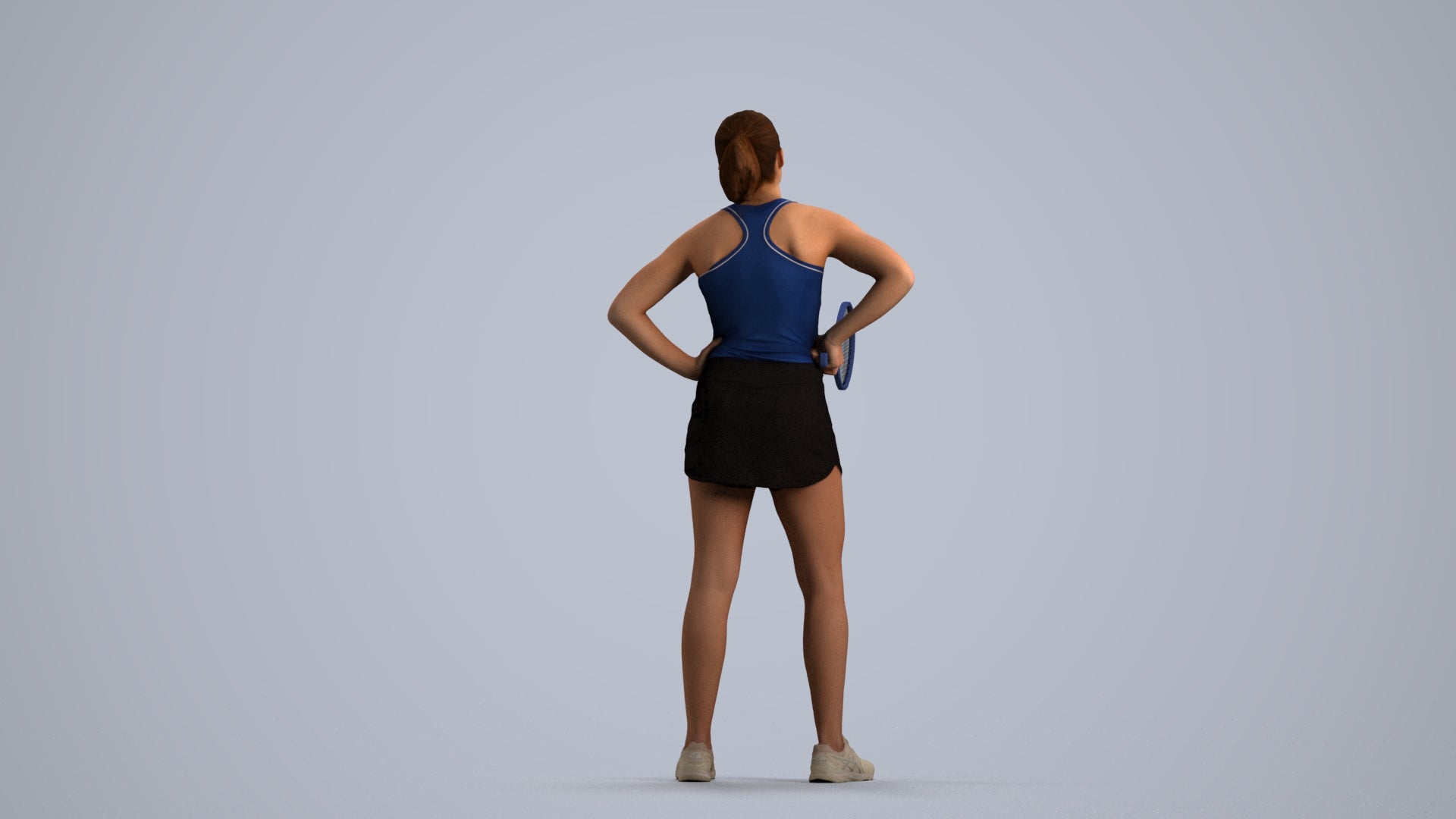 realistic 3D girl sport, scanned archviz people for Blender and 3ds Max, front view render