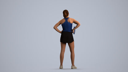realistic 3D girl sport, scanned archviz people for Blender and 3ds Max, front view render