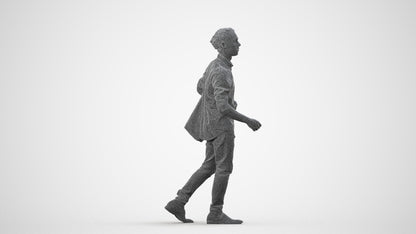 photogrammetry 3D man casual walking, realistic human model archviz FBX, wireframe side view