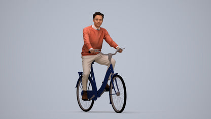 3D human model man casual cycling, photogrammetry scanned person for archviz, top-down view render