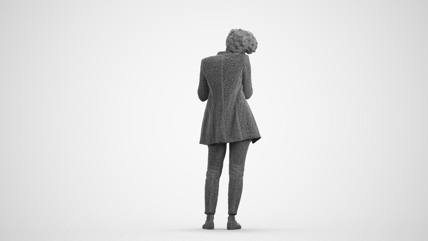 scanned 3D woman business standing, photogrammetry people for Enscape and V-Ray, wireframe front view