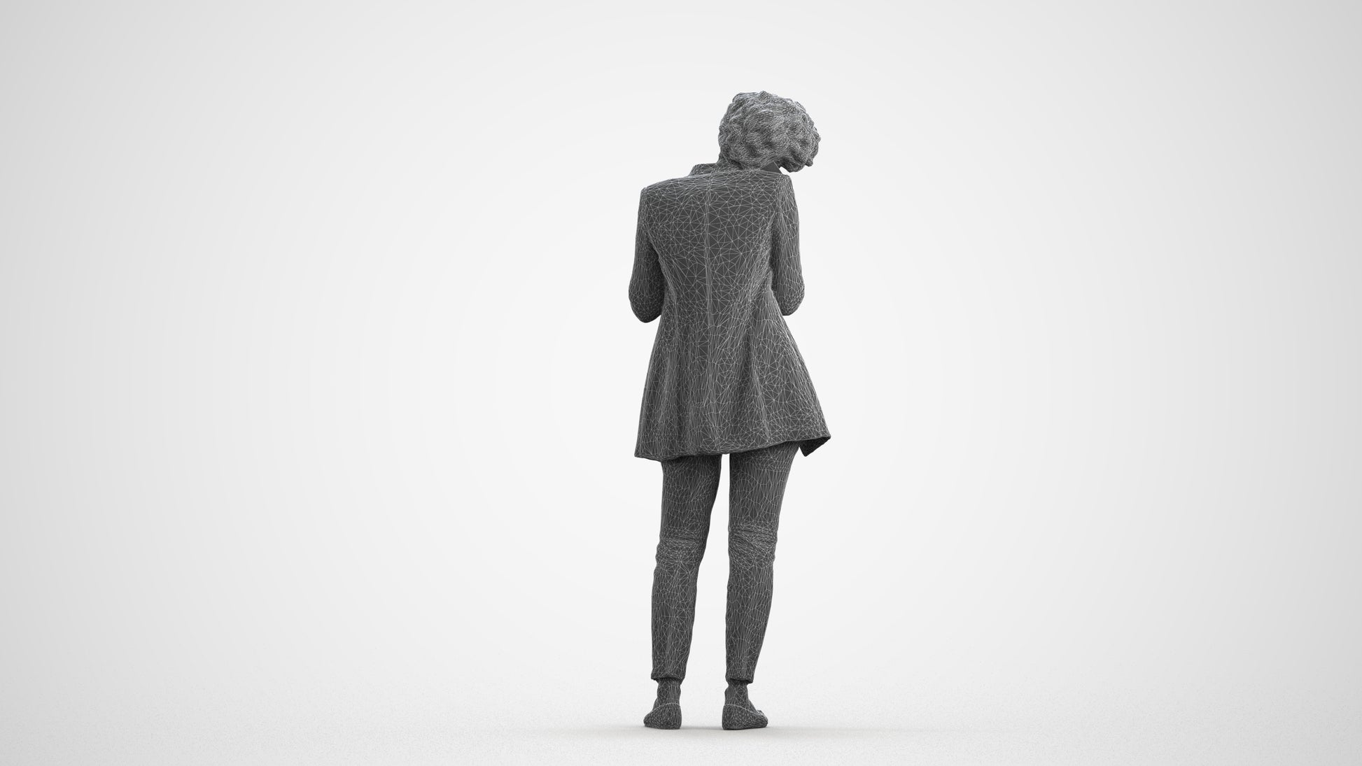 scanned 3D woman business standing, photogrammetry people for Enscape and V-Ray, wireframe front view