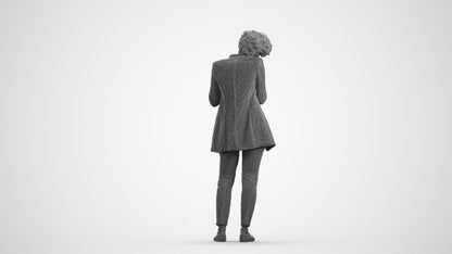 scanned 3D woman business standing, photogrammetry people for Enscape and V-Ray, wireframe front view