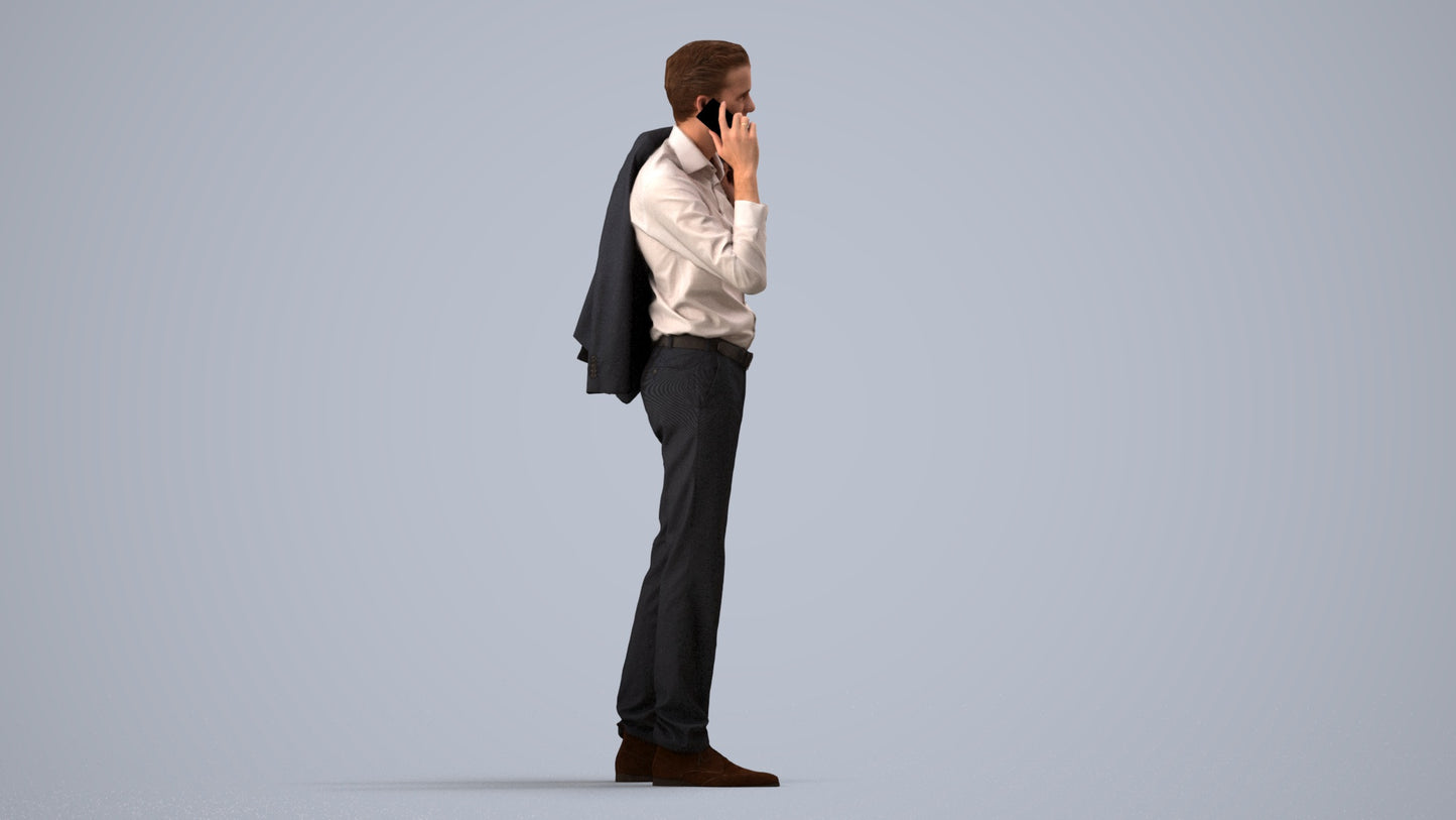 3D people model man business standing, scanned human for 3ds Max rendering, side view render