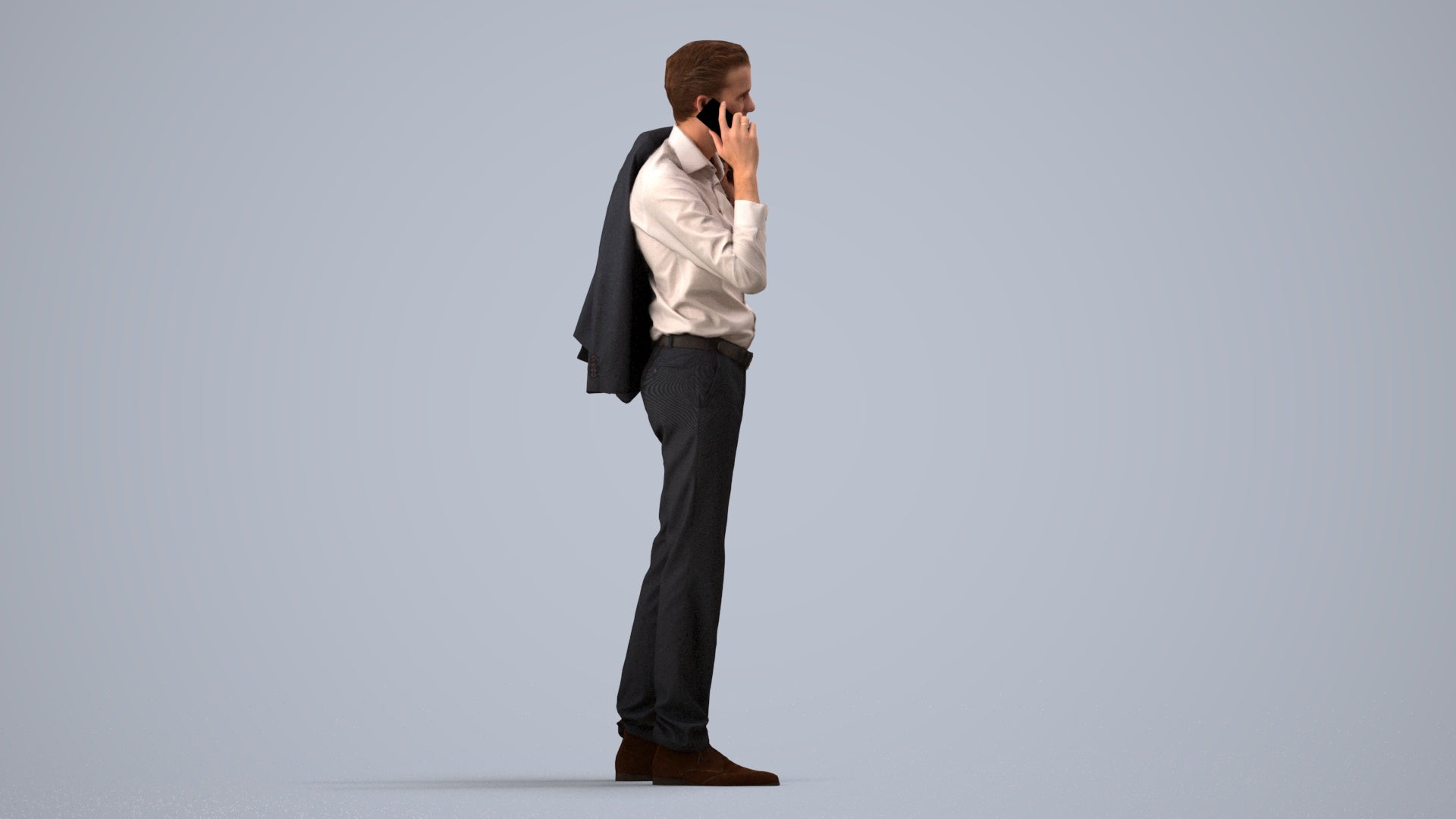 3D people model man business standing, scanned human for 3ds Max rendering, side view render