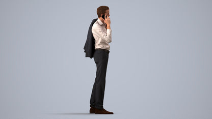 3D people model man business standing, scanned human for 3ds Max rendering, side view render