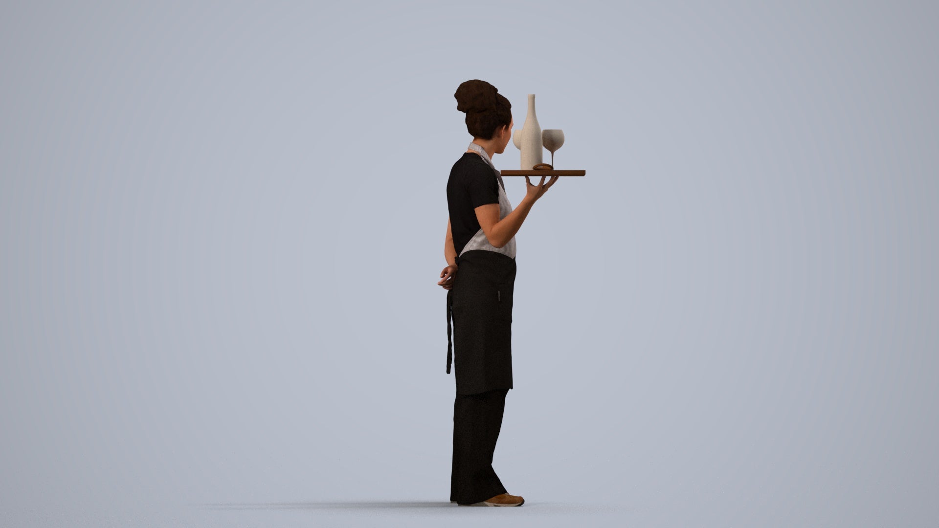 realistic 3D human woman hospitality, archviz people FBX OBJ for Blender, side view render