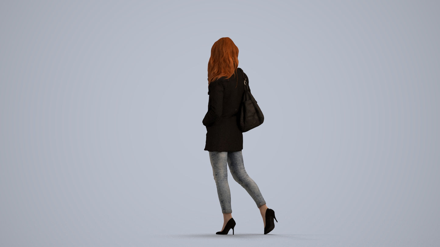 3D people model woman casual walking, scanned human for 3ds Max rendering, front view render