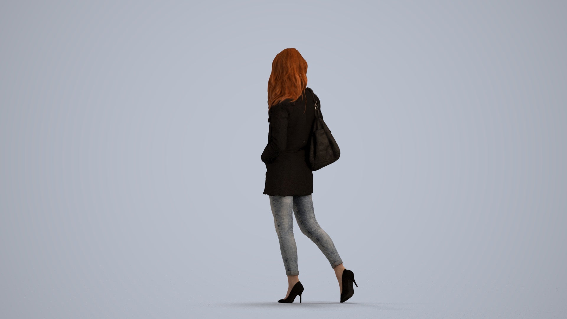 3D people model woman casual walking, scanned human for 3ds Max rendering, front view render