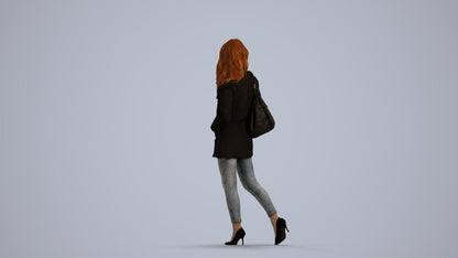 3D people model woman casual walking, scanned human for 3ds Max rendering, front view render