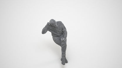 realistic 3D people senior man casual sitting, render-ready for V-Ray and Corona, FBX OBJ, wireframe three-quarter view