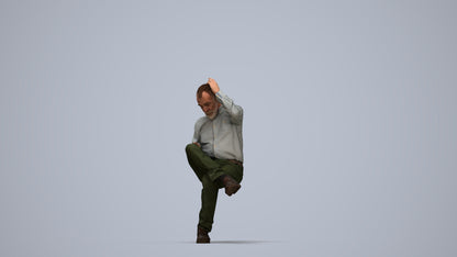 photogrammetry 3D senior man casual sitting, realistic human model archviz FBX, top-down view render