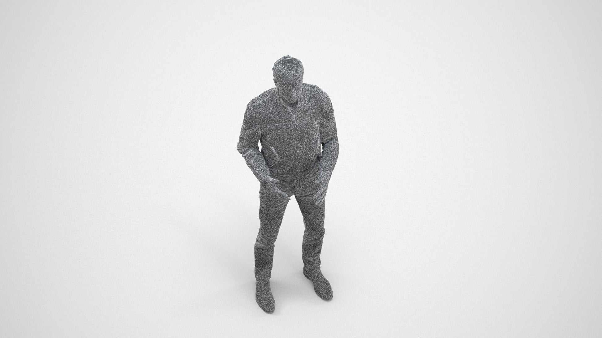 realistic 3D man casual business, scanned archviz people for Blender and 3ds Max, wireframe three-quarter view