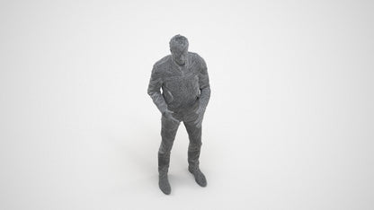 realistic 3D man casual business, scanned archviz people for Blender and 3ds Max, wireframe three-quarter view