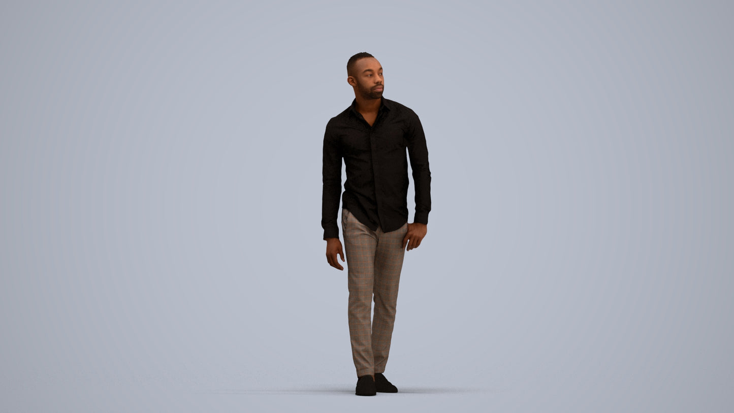 photogrammetry 3D man business walking, realistic human model archviz FBX, standing pose render