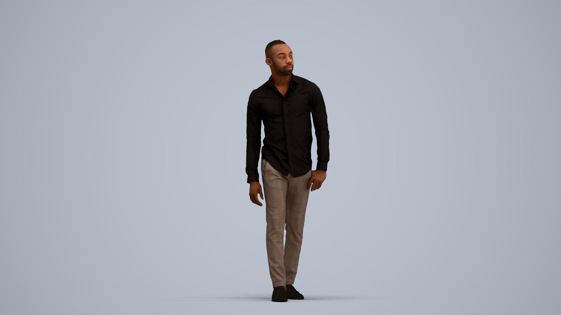 photogrammetry 3D man business walking, realistic human model archviz FBX, standing pose render