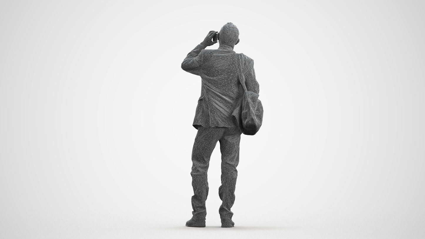 3D people model senior man casual standing, scanned human for 3ds Max rendering, wireframe front view
