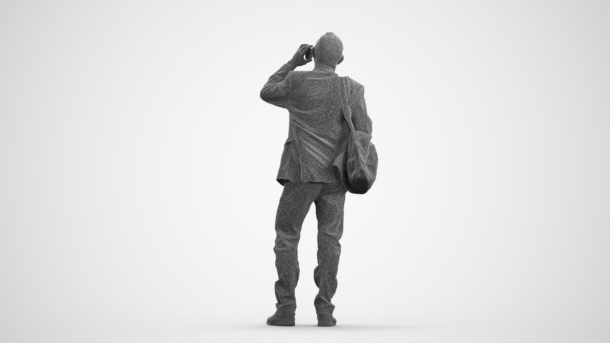 3D people model senior man casual standing, scanned human for 3ds Max rendering, wireframe front view