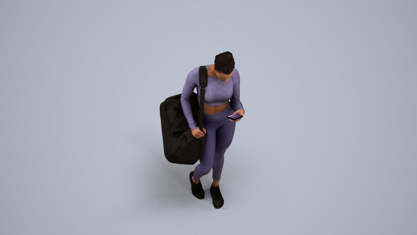 realistic 3D human woman sport, archviz people FBX OBJ for Blender, back view render