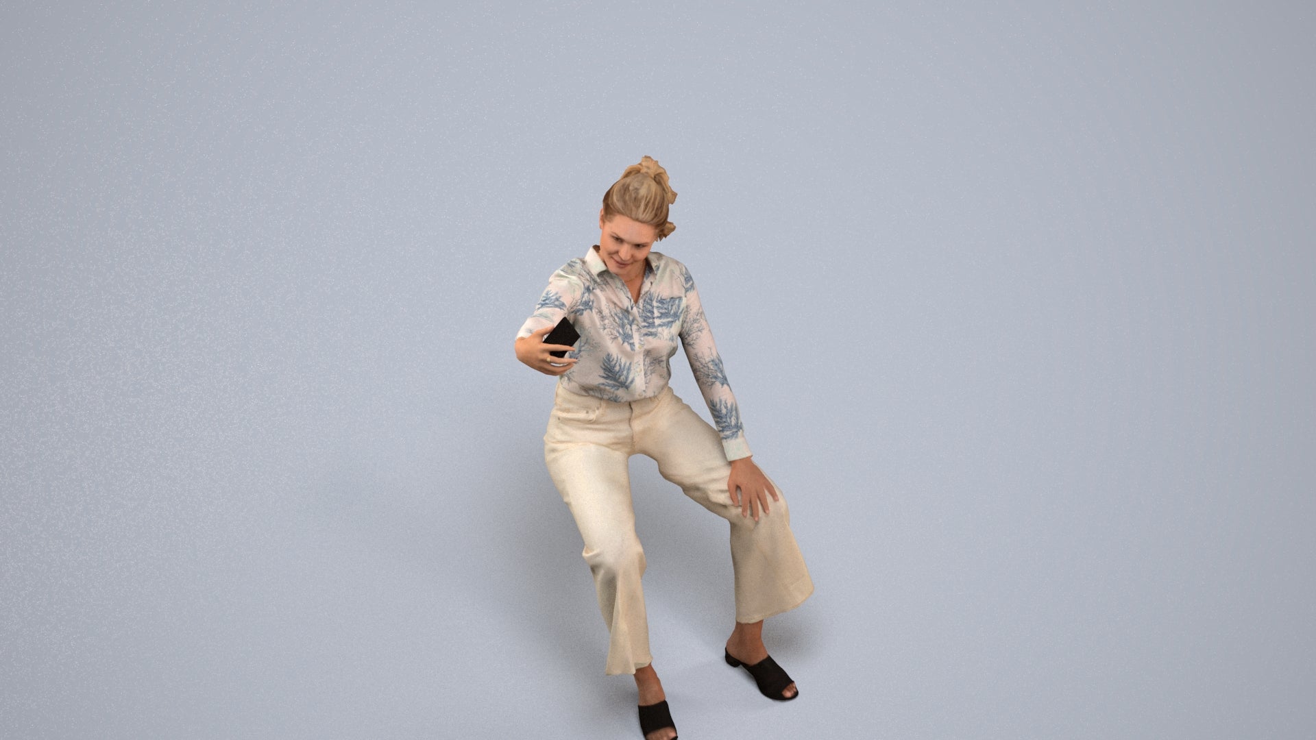 3D people model woman casual sitting, scanned human for 3ds Max rendering, back view render