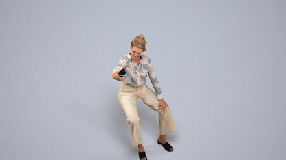 3D people model woman casual sitting, scanned human for 3ds Max rendering, back view render