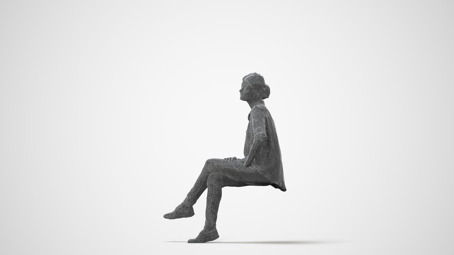 3D scanned woman sitting casual, photorealistic archviz people for Enscape and SketchUp, square thumbnail