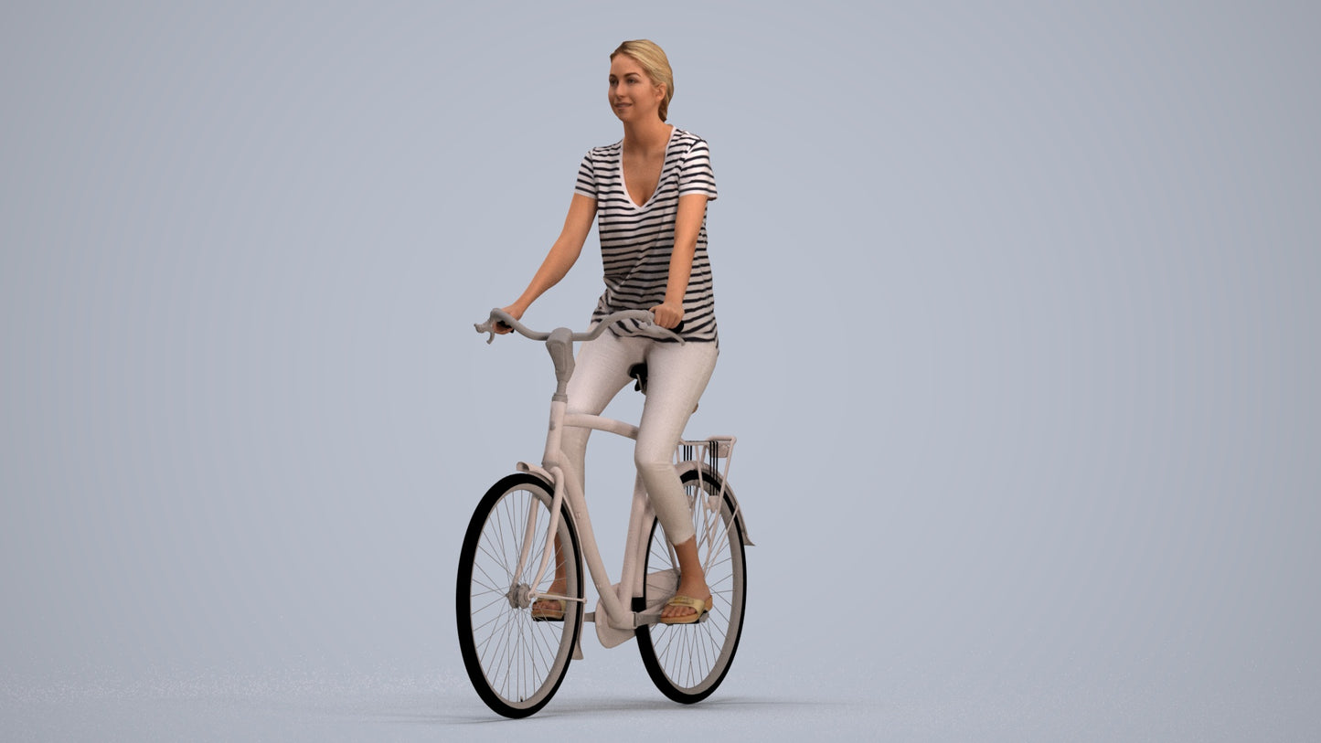 3D people model woman casual cycling, scanned human for 3ds Max rendering, standing pose render