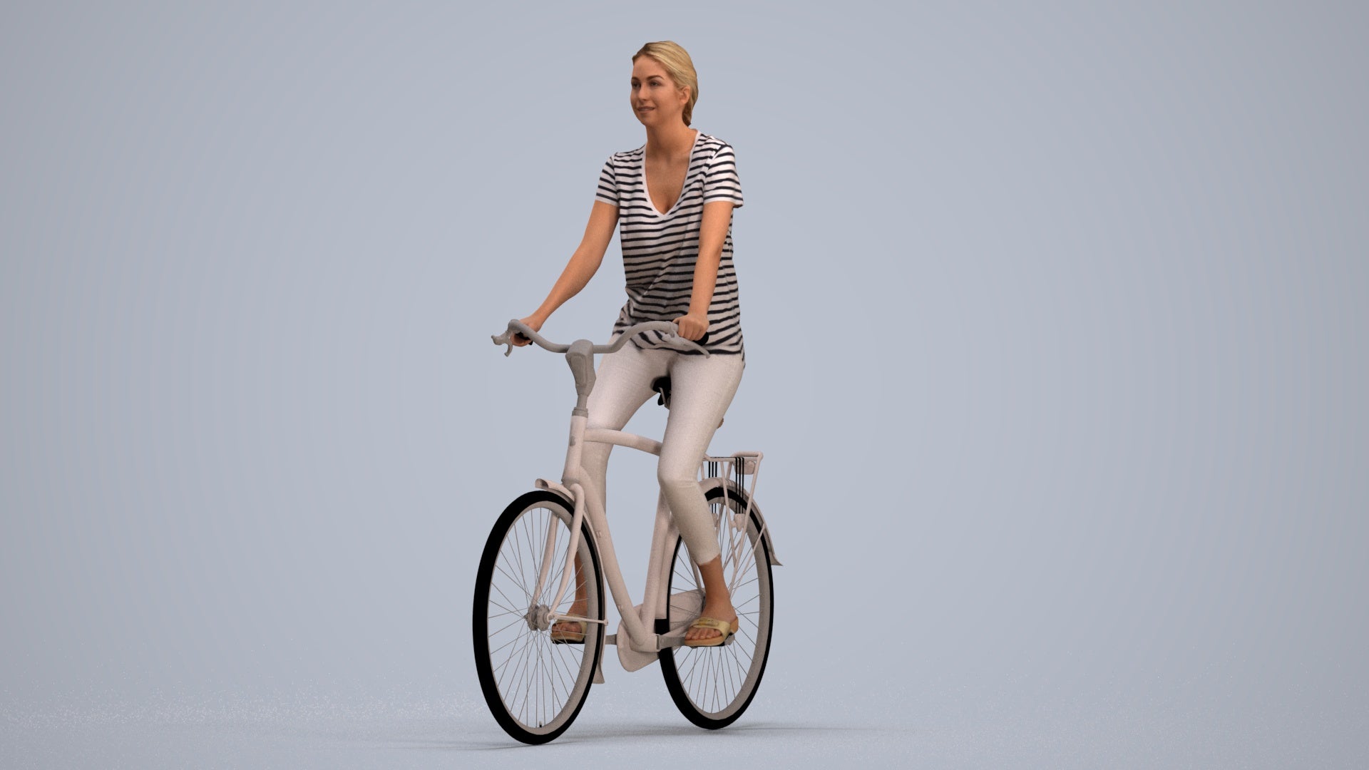 3D people model woman casual cycling, scanned human for 3ds Max rendering, standing pose render