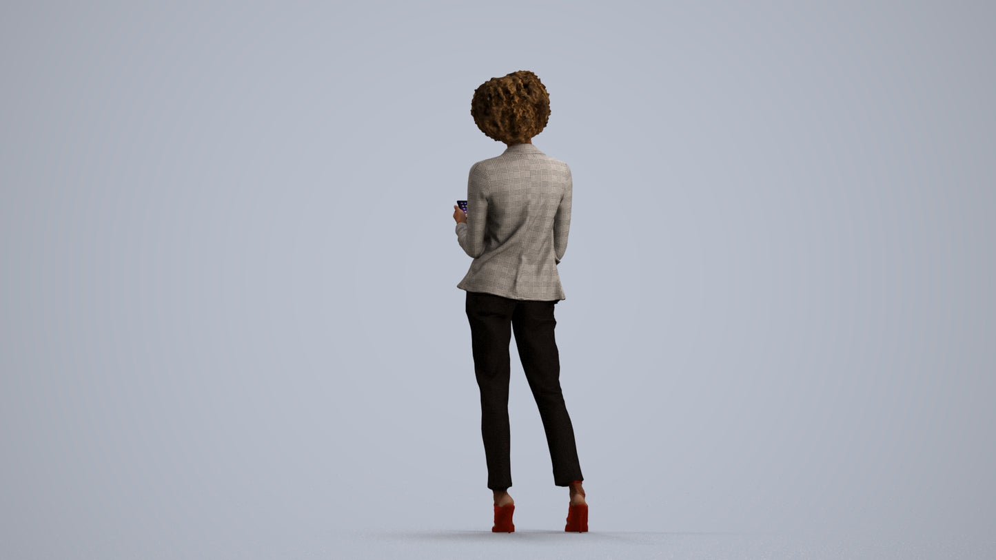 3D people model woman business standing, scanned human for 3ds Max rendering, front view render
