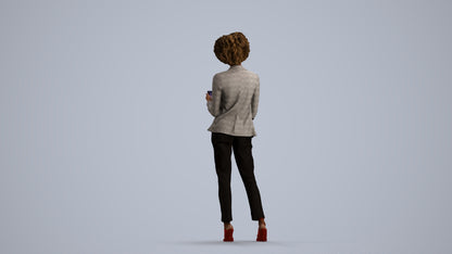 3D people model woman business standing, scanned human for 3ds Max rendering, front view render