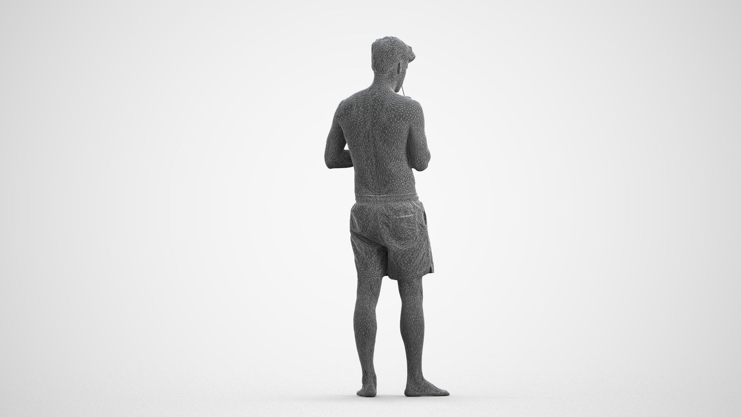 realistic 3D man sport pool, scanned archviz people for Blender and 3ds Max, wireframe front view