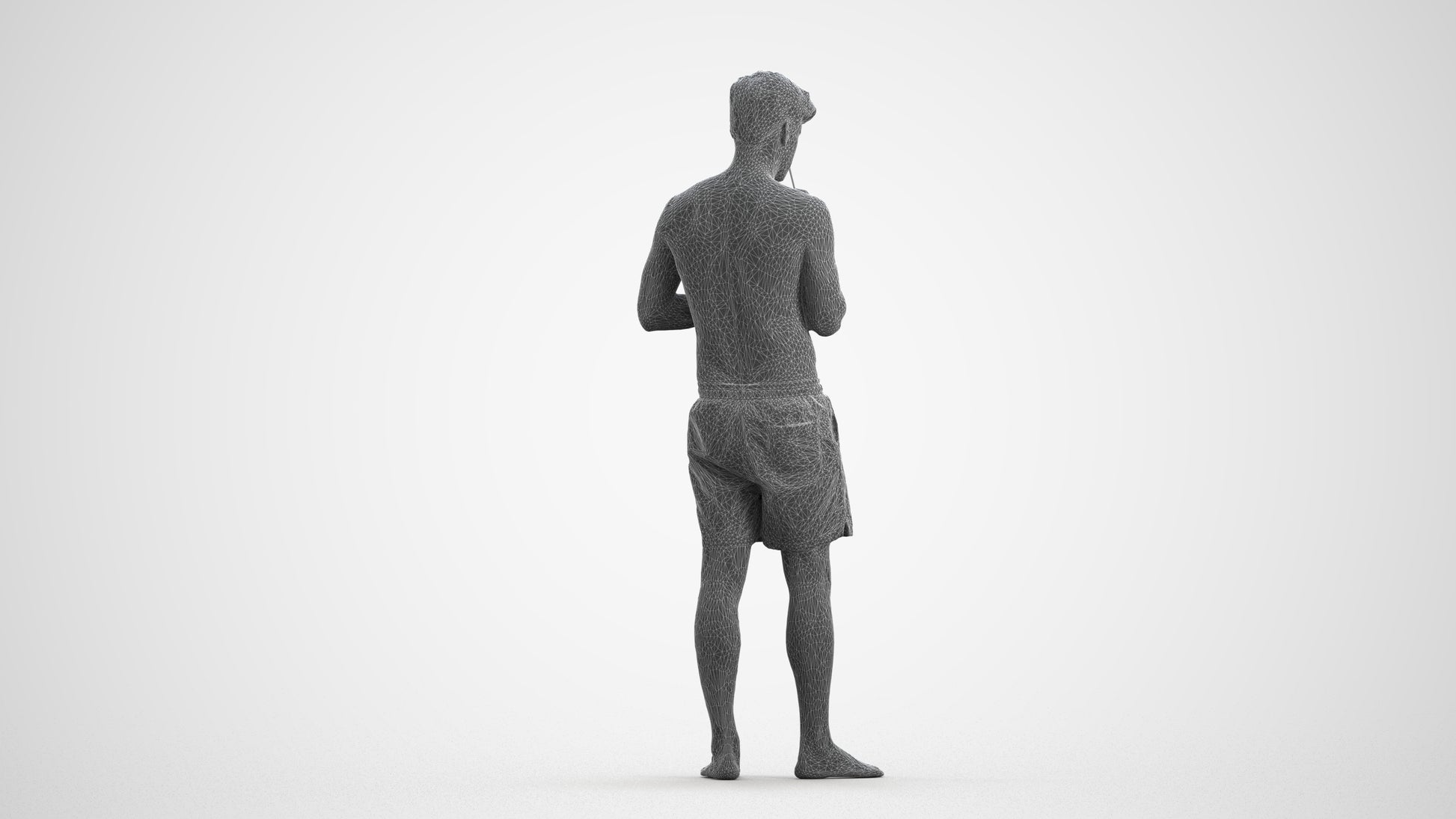 realistic 3D man sport pool, scanned archviz people for Blender and 3ds Max, wireframe front view