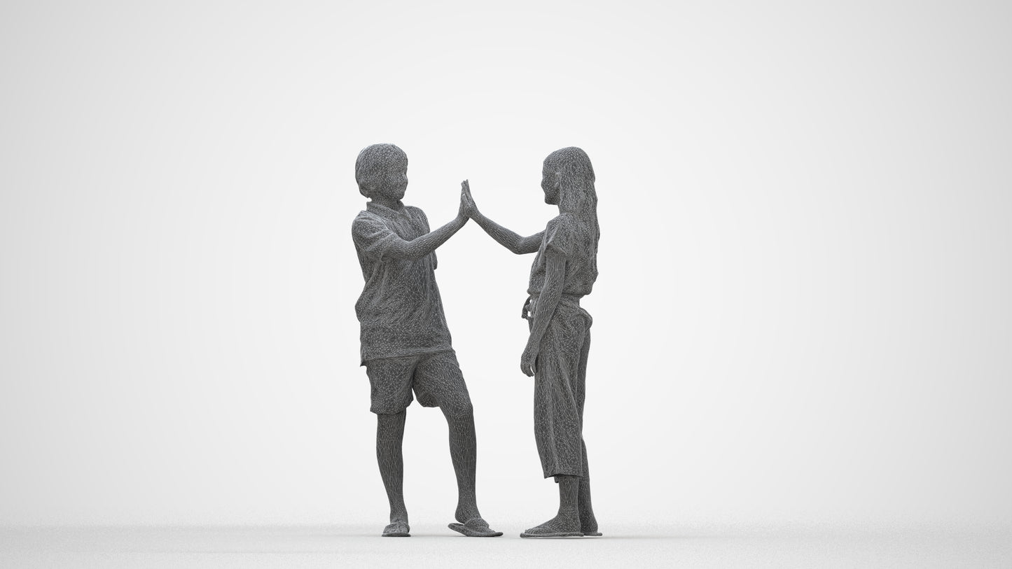 3D people model girl kids, scanned human for 3ds Max rendering, wireframe back view