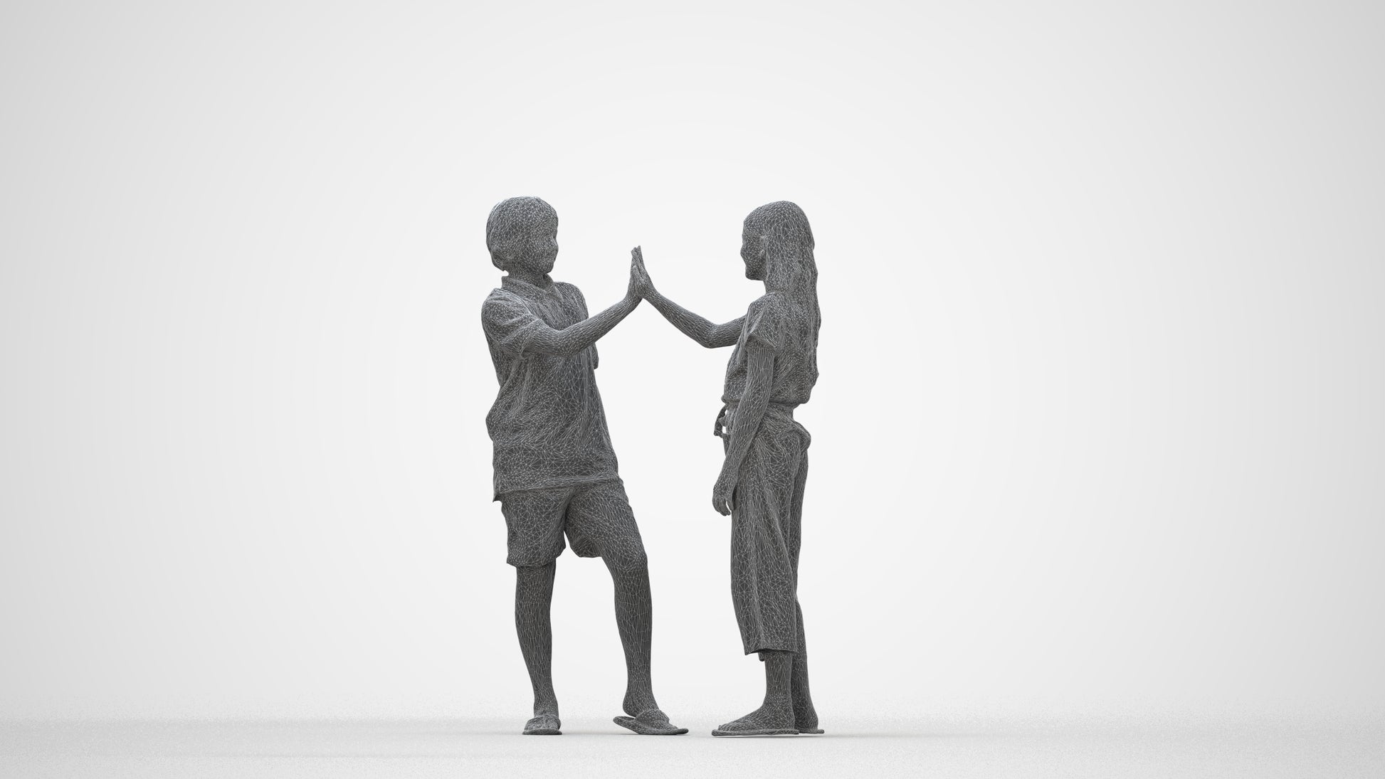 3D people model girl kids, scanned human for 3ds Max rendering, wireframe back view