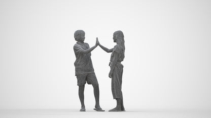 3D people model girl kids, scanned human for 3ds Max rendering, wireframe back view