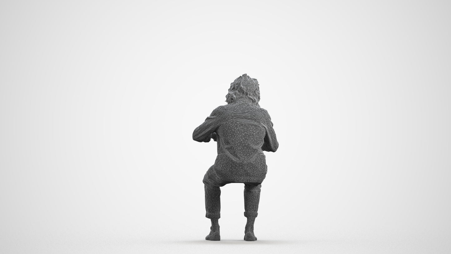 realistic 3D man casual sitting, scanned archviz people for Blender and 3ds Max, wireframe front view