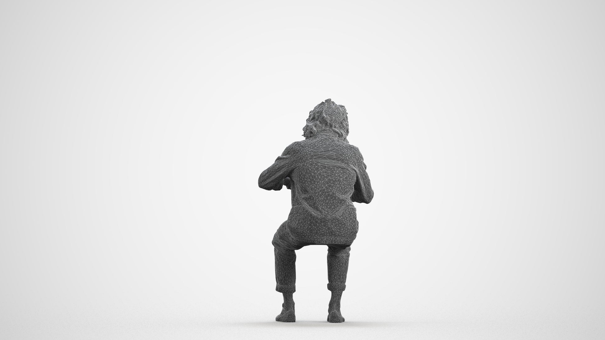 realistic 3D man casual sitting, scanned archviz people for Blender and 3ds Max, wireframe front view