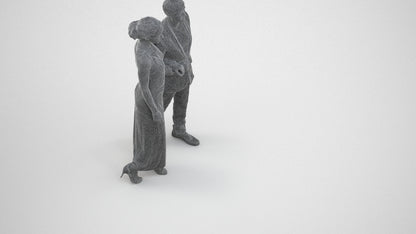3D scanned woman couple formal, photorealistic archviz people for Enscape and SketchUp, wireframe three-quarter view